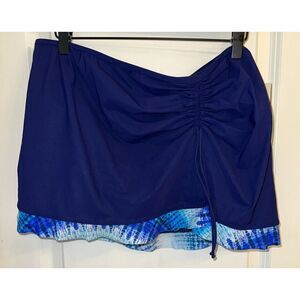 Profile by Gottex Women Java Cinch-Tie Slit Swim Skirt Blue Plus 16W E838-1W92